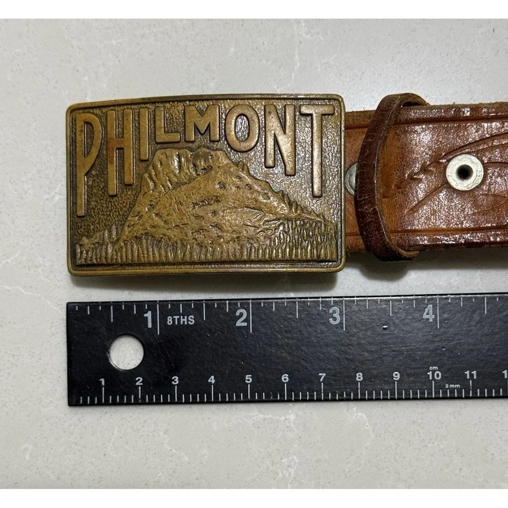 VTG Philmont Scout Ranch Leather Belt 32 Cimarron NM‎ Tooth of Time Brass Buckle
